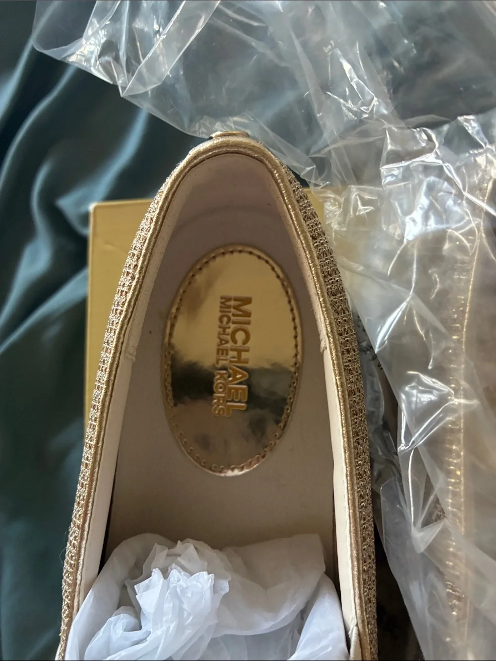 Michael Kors Keaton Metallic Woven Slip-On Loafers in Gold
